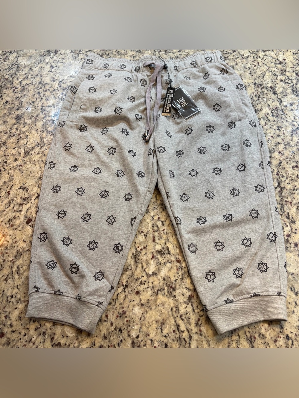 Men's Gray Astrological Signs Patterned Sweatpants Cropped Joggers